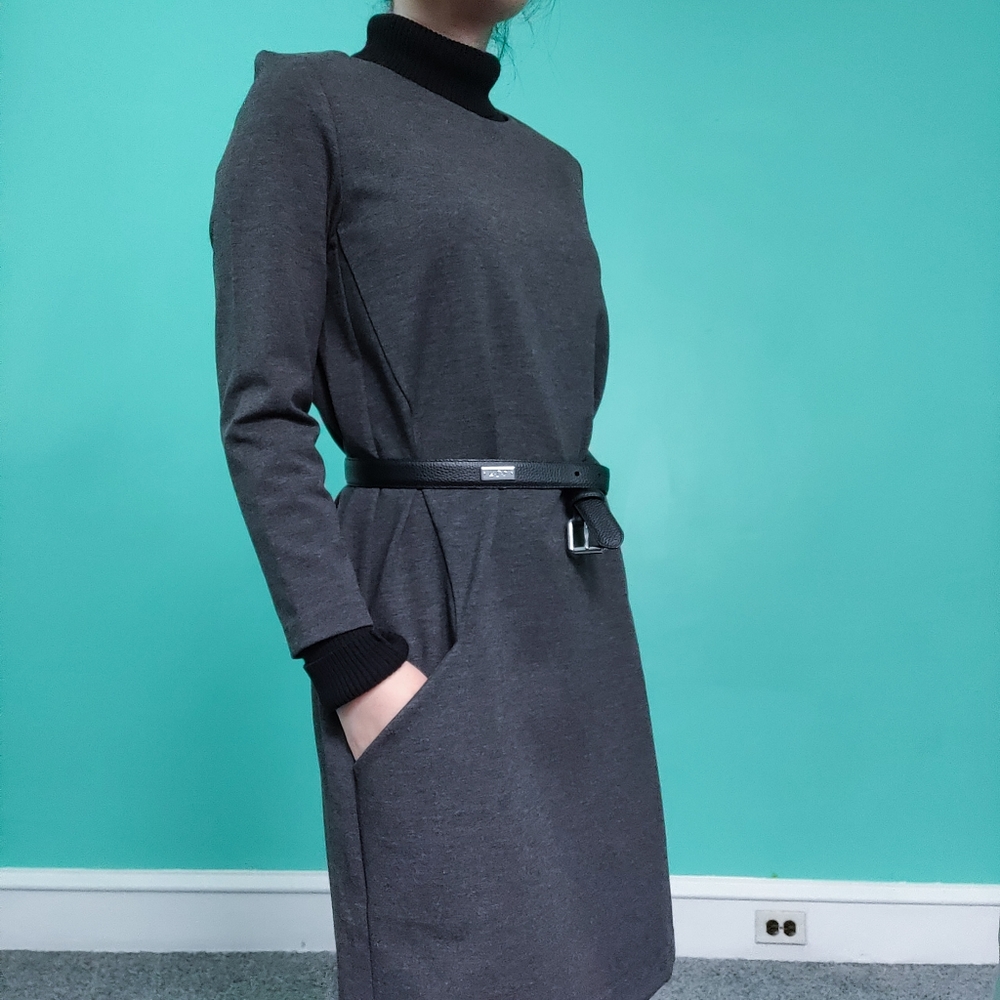 H&M Double Lined Smart Casual Long Sleeve Crewneck Grey Dress